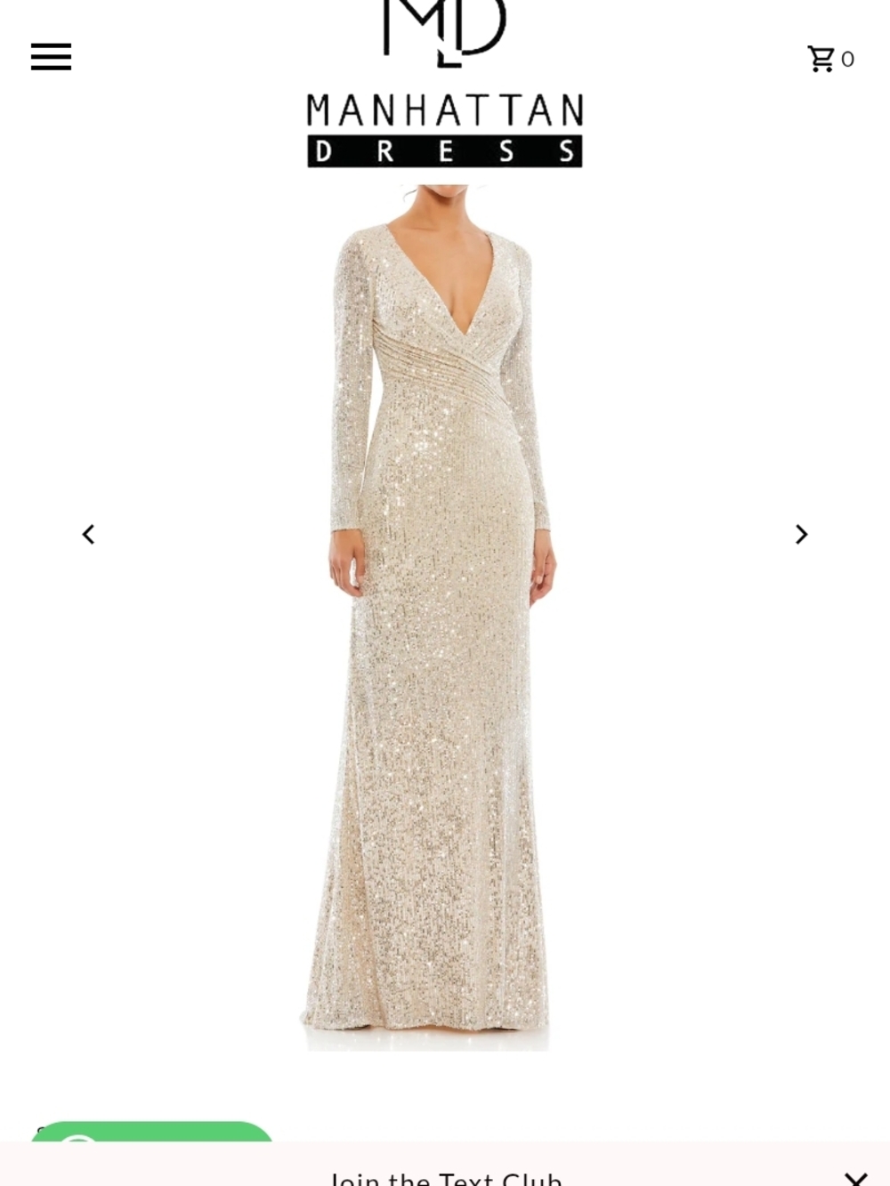 Mac Duggal Champagne Sequin Long-Sleeve Gown